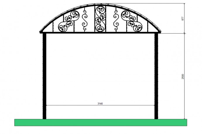 Чертеж навеса с ковкой_фронтальная проекция. пр-во "НордМашСервис"