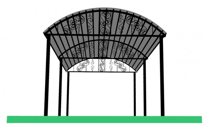 Навес для машины с крышей арочного типа и коваными элементами. Производство ОО "НордМашСервис", г. Череповец