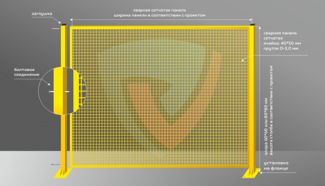 Промышленное ограждение Тип 7 из сварной сетчатой панели с ячейкой 40х50 мм